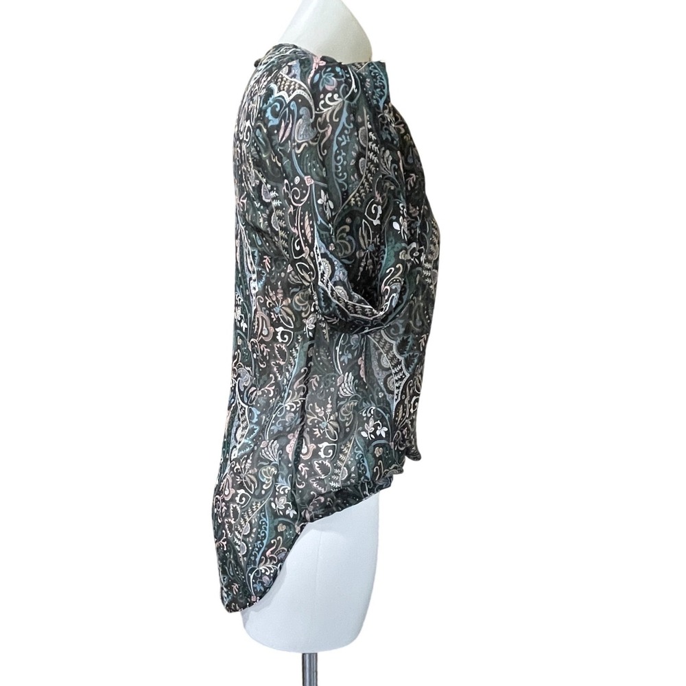 Veronica Beard 100% Silk Paisley Faux Wrap Blouse Sheer Long Sleeve Black Size 4 - Picture 2 of 13